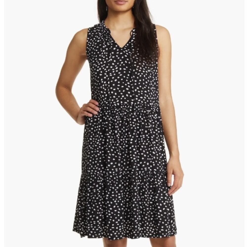 Beach Lunch Lounge Black Crinkle Sleeveless Dress S Tiered Beachy Relaxed Casual